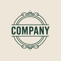 Vintage Style Company Logo Emblem with Elegant Ornate Design Green on Beige Background vector