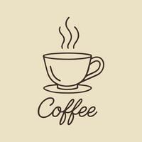 Classic steaming coffee cup line art with a decorative script font for cafes vector