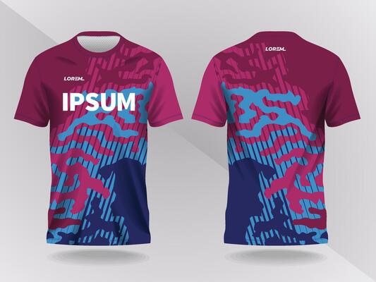 blue and purple pink abstract background and pattern for sport jersey design and mockup. front and back view