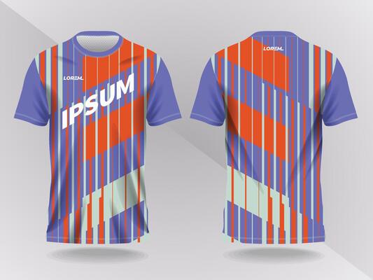 blue and orange abstract lines background and pattern for sport jersey design and mockup. front and back view template