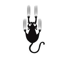 A mischievous black cat playfully scratching and clinging with bold claws on a clean white vector