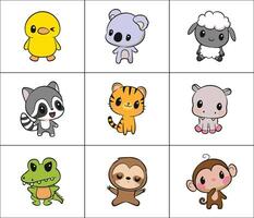 A collection of adorable cartoon animals designed for children s illustrations featuring clean lines vector