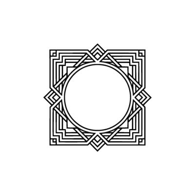 Art Deco Frame, Black Lines on White, Geometric, Circle, Border, Blank Space