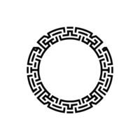 Greek Key Circle Frame, Black and White Minimalist vector