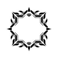 Elegant Black White Geometric Frame With Diamonds Leaves vector