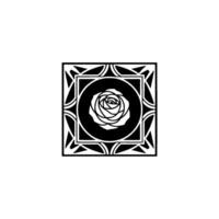 Elegant Art Deco Rose In A Geometric Frame, Black And White Illustration vector