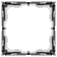Futuristic Tech Frame Square Border, Black And White vector