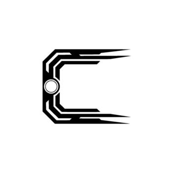 Geometric Tech Frame, Black Outline On White, Modern Element vector