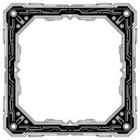 Futuristic Tech Frame, Square Border, Black And White, Digital, Space For Text vector