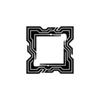 Futuristic Tech Frame Black White Circuitry On White vector