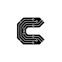 Tech Letter C Circuit Board, Monochrome Concept vector