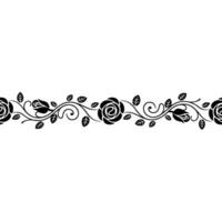 Black Floral Border Roses, Leaves, Vines, Decorative, Minimalist vector