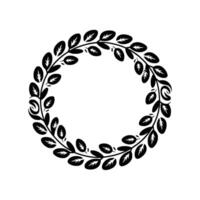 Elegant Black Leaf Wreath Silhouette On White Background vector