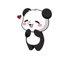 A cartoon panda with rosy cheeks feeling love and joy its eyes closed in happiness on a plain white vector