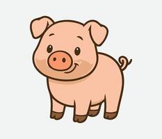 A cheerful cartoon piglet with a delightful curly tail radiating joy and innocence on a clean white vector