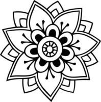 Intricate black white flower mandala design with delicate floral pattern on a symmetrical geometric vector