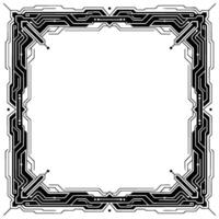 Tech Circuit Frame, Minimalist Futuristic Border, Black White vector