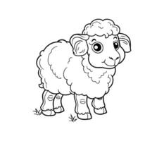 A charming and cheerful fluffy sheep standing happily in a grassy field outlined in simple bold vector