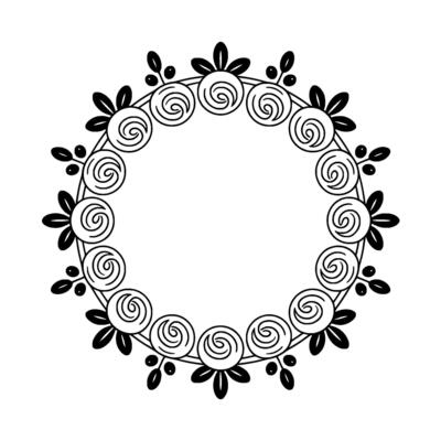 Elegant Floral Swirl Circle Frame Black And White Decorative Element