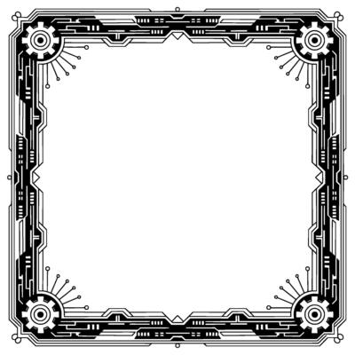 Geometric Tech Frame Black White Circuitry Border