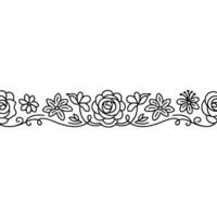 Minimalist Floral Border In Black Lines On White Background vector