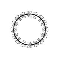 Minimalist Leaf Circle Frame Botanical Line Art On White vector