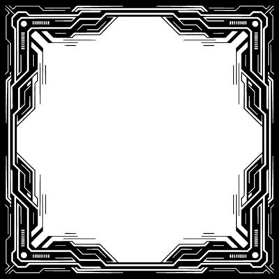 Futuristic Tech Frame, White Space, Black White Digital Border