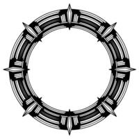 Art Deco Circle Frame With Spikes Geometric Ornament, Silver Black vector