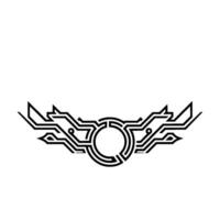 Futuristic Tech Winged Circle, Geometric Black On White vector
