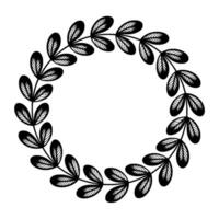 Elegant Black And White Leafy Wreath On White Background vector