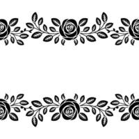 Elegant Black Rose Border Pattern On White Background vector