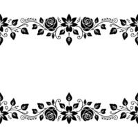 Elegant Black Floral Border With Shadows On White Background vector