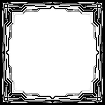 Futuristic Tech Frame Black White Circuitry Border, Empty Space
