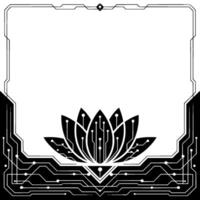 Cyber Lotus Modern Tech Floral With Circuit Board Frame, Geometric vector