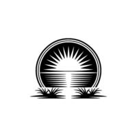 Sunrise Silhouette, Coastal Emblem, Minimalist vector