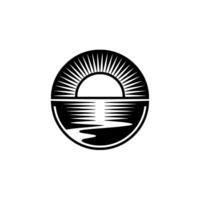 Circular Sunrise Emblem, Minimalist Coastal, Circle vector