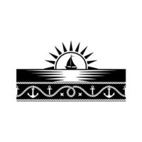 Nautical Emblem Sunrise Sail Rope Border vector