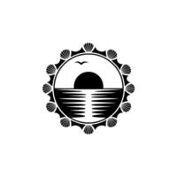 Oceanic Emblem Sunset Silhouette Shell Border vector