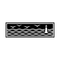Nautical Silhouette Lighthouse, Waves, and Flight vector