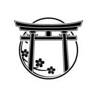 Japanese Torii Gate with Sakura Blossoms - Minimalist Emblem vector