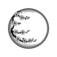 Delicate Sakura Branch, Circular Emblem, Minimalist vector