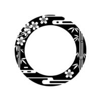 Japanese Blossom Circle Frame, Minimalist vector