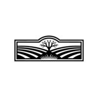 Rustic Landscape Emblem, Minimalist Silhouette, Tree vector