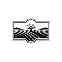 Rustic Landscape Emblem, Vintage Farm Illustration, Tree vector