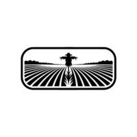 Rustic Scarecrow Silhouette Over Harvested Field Emblem vector