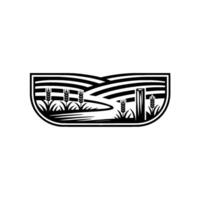 Rustic Harvest Emblem Wheat Field Silhouette, Vintage vector