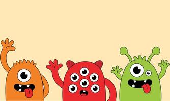cartoon monsters with eyes and mouths on a yellow background vector