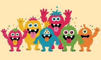 a group of colorful monsters with their mouths open vector