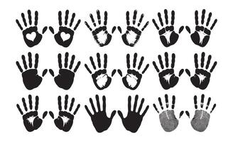 Collection of diverse black handprint and fingerprint graphic designs vector