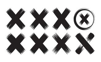 Collection of grunge style black cross marks and x symbols vector